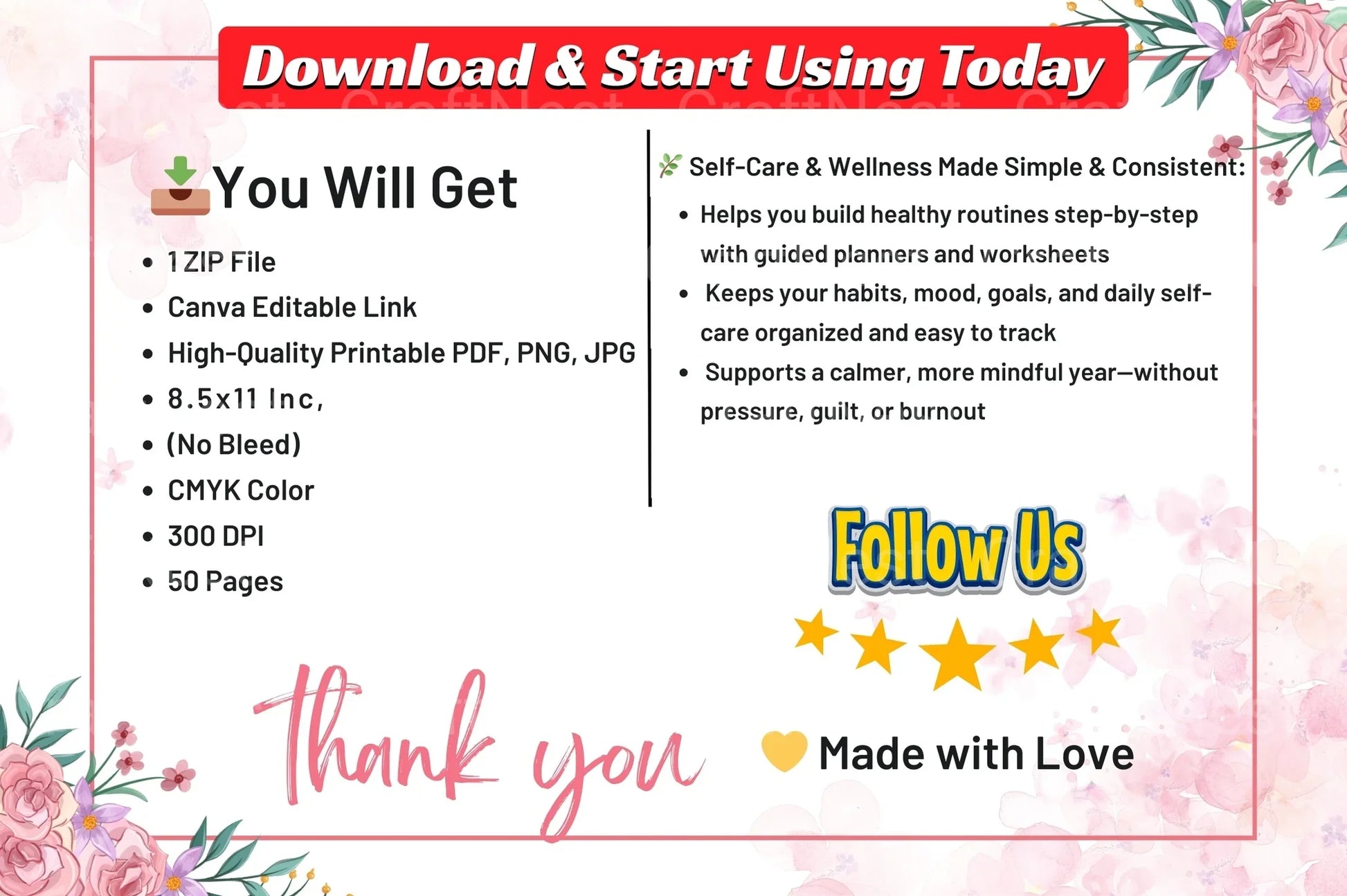 Self Care Wellness Workbook - CraftNest - Digital Crafting and Art
