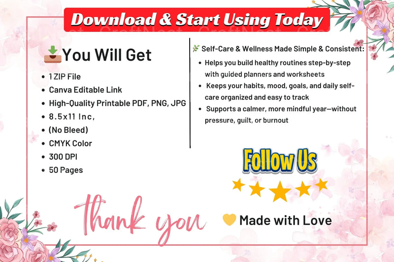 Self Care Wellness Workbook - CraftNest - Digital Crafting and Art