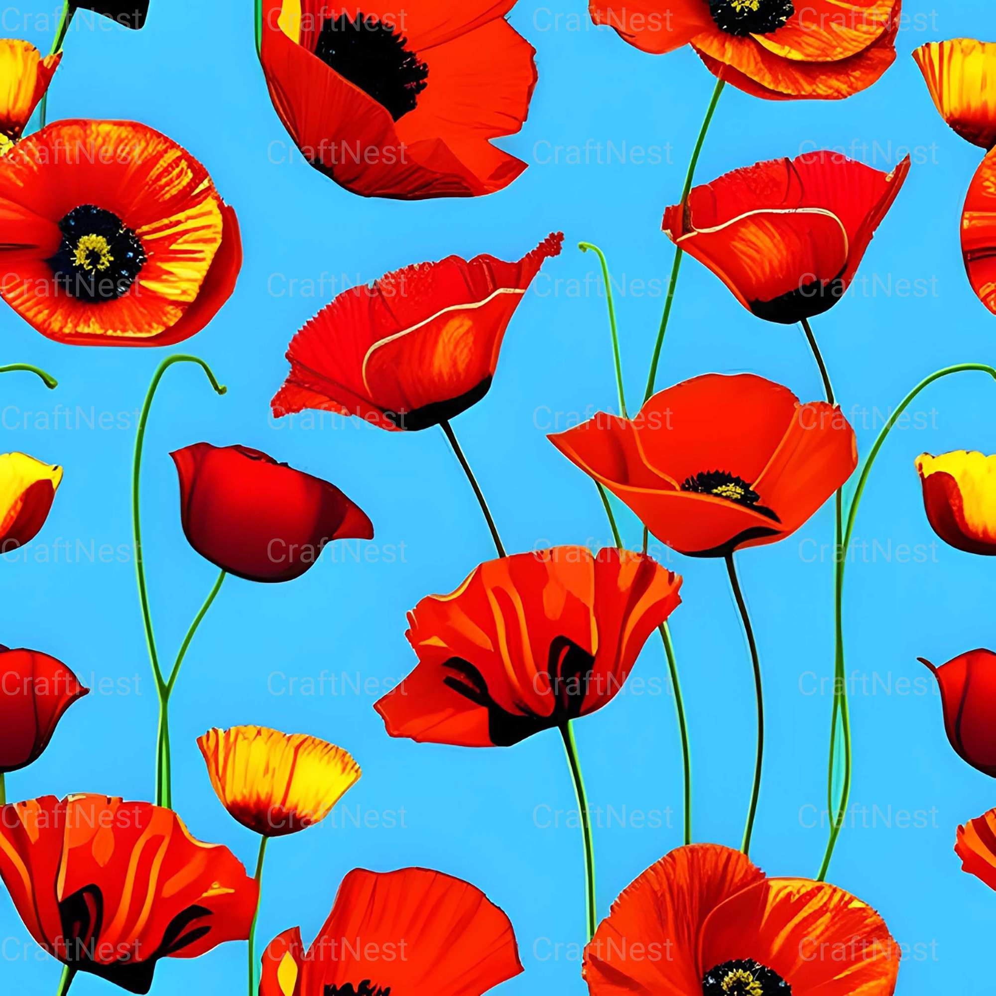 Poppy Seamless Digital Paper - CraftNest - Digital Crafting and Art