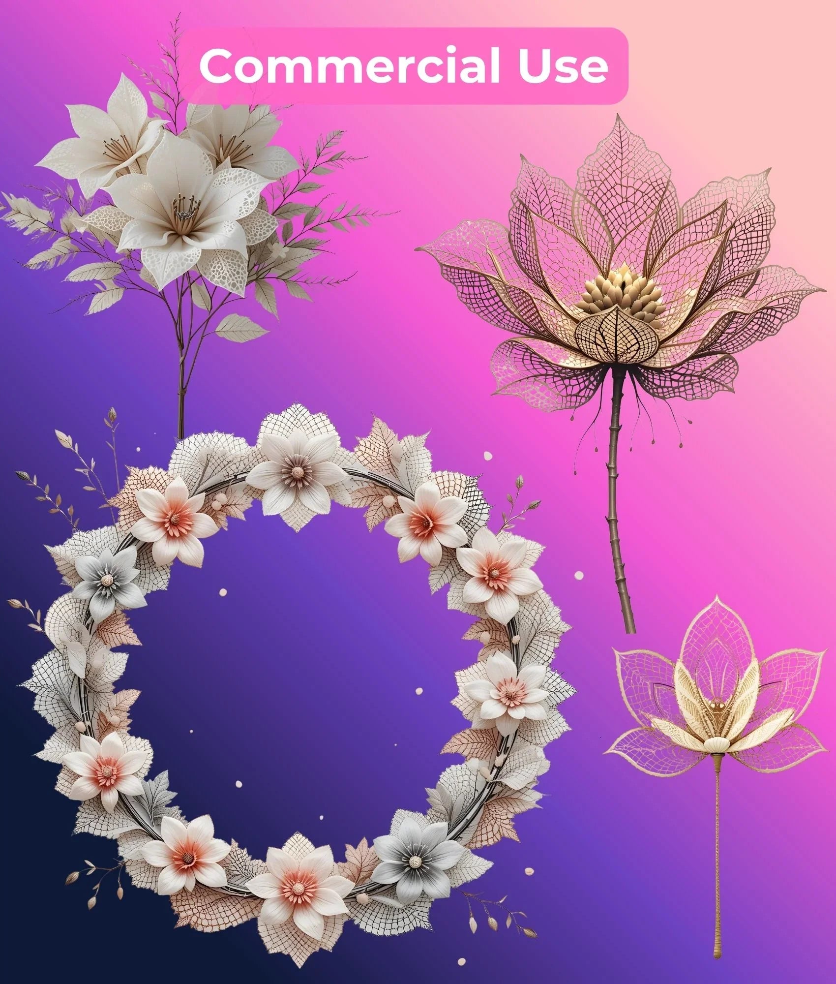 Minimalist Lace Flowers Clipart Bundle - CraftNest - Digital Crafting and Art