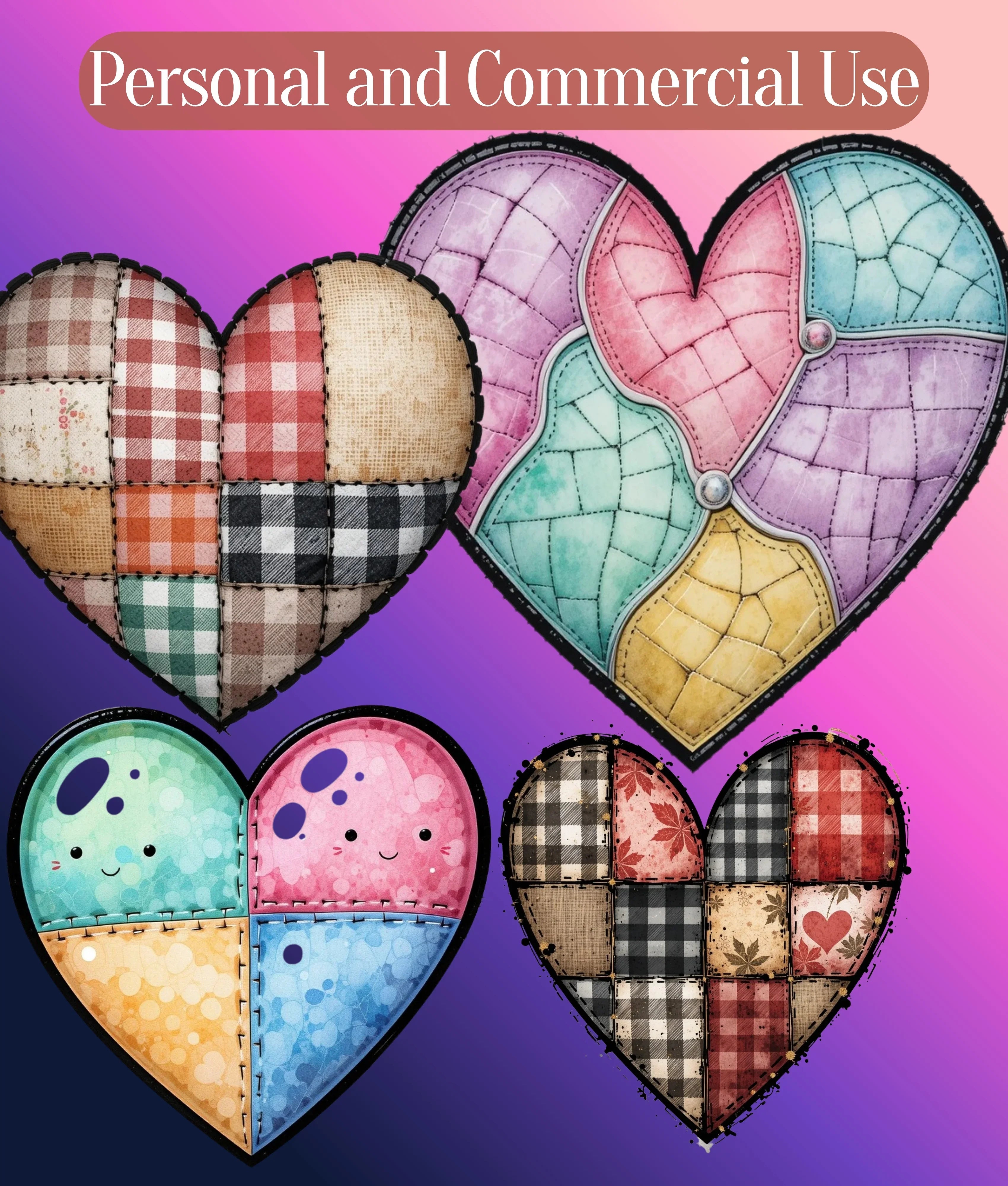 Patchwork Heart Clipart Bundle - CraftNest - Digital Crafting and Art