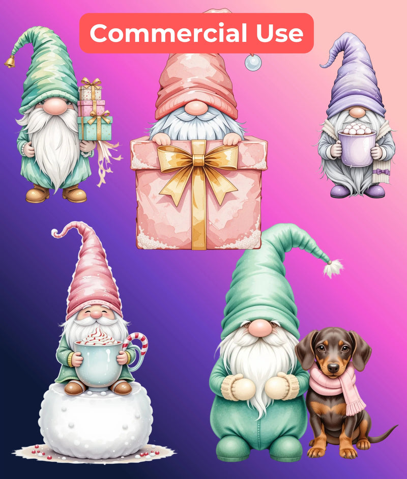 Pastel Christmas Gnomes Clipart Bundle - CraftNest - Digital Crafting and Art