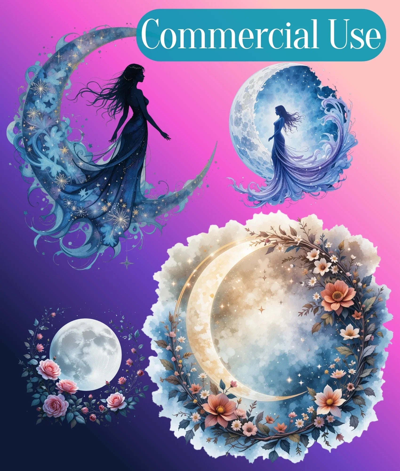 Moon Goddess Clipart Bundle - CraftNest - Digital Crafting and Art