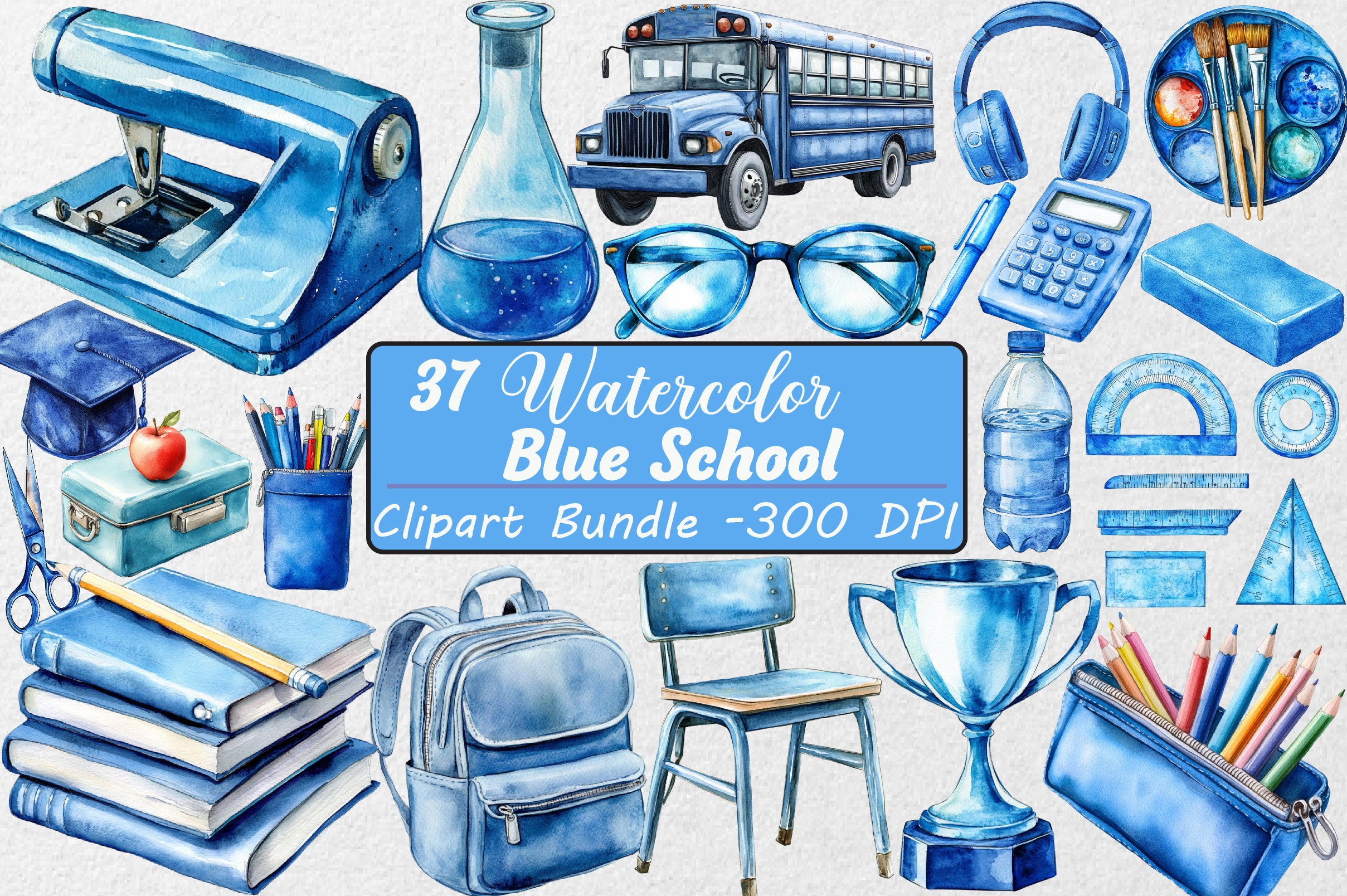 Blue School Clipart Bundle