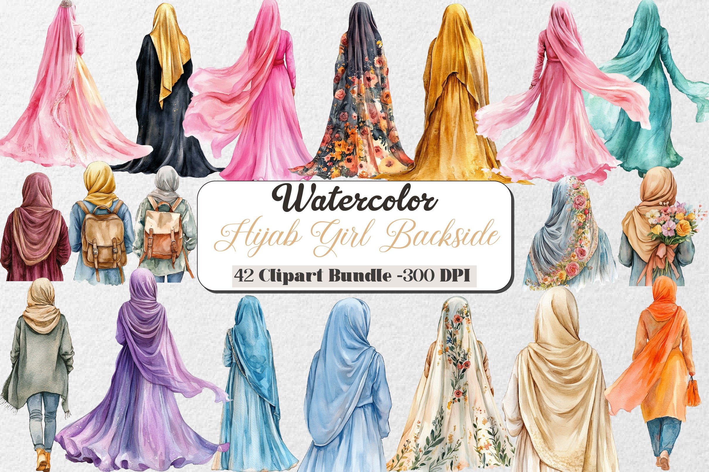 Hijab Girl Backside Clipart Bundle