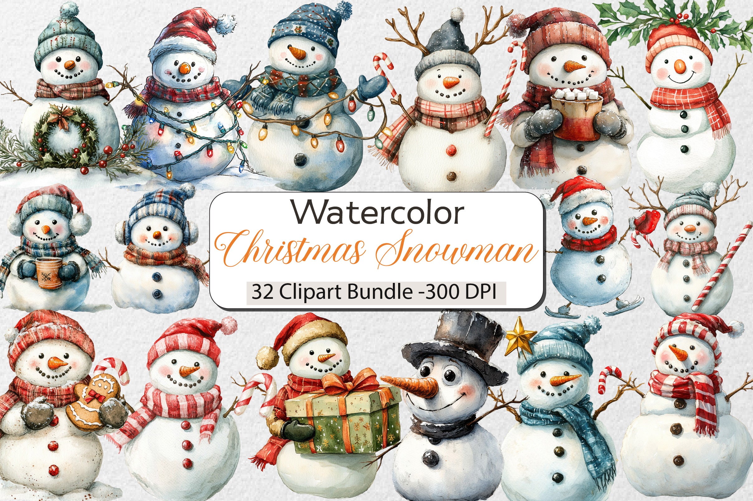 Funny Christmas Snowman Clipart Bundle