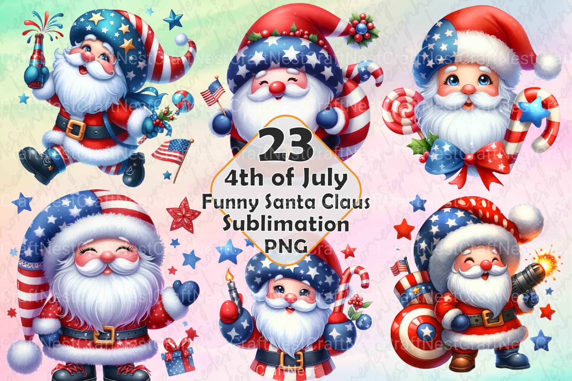 Funny Santa Claus 4th of July Clipart Bundle - CraftNest - Digital Crafting and Art