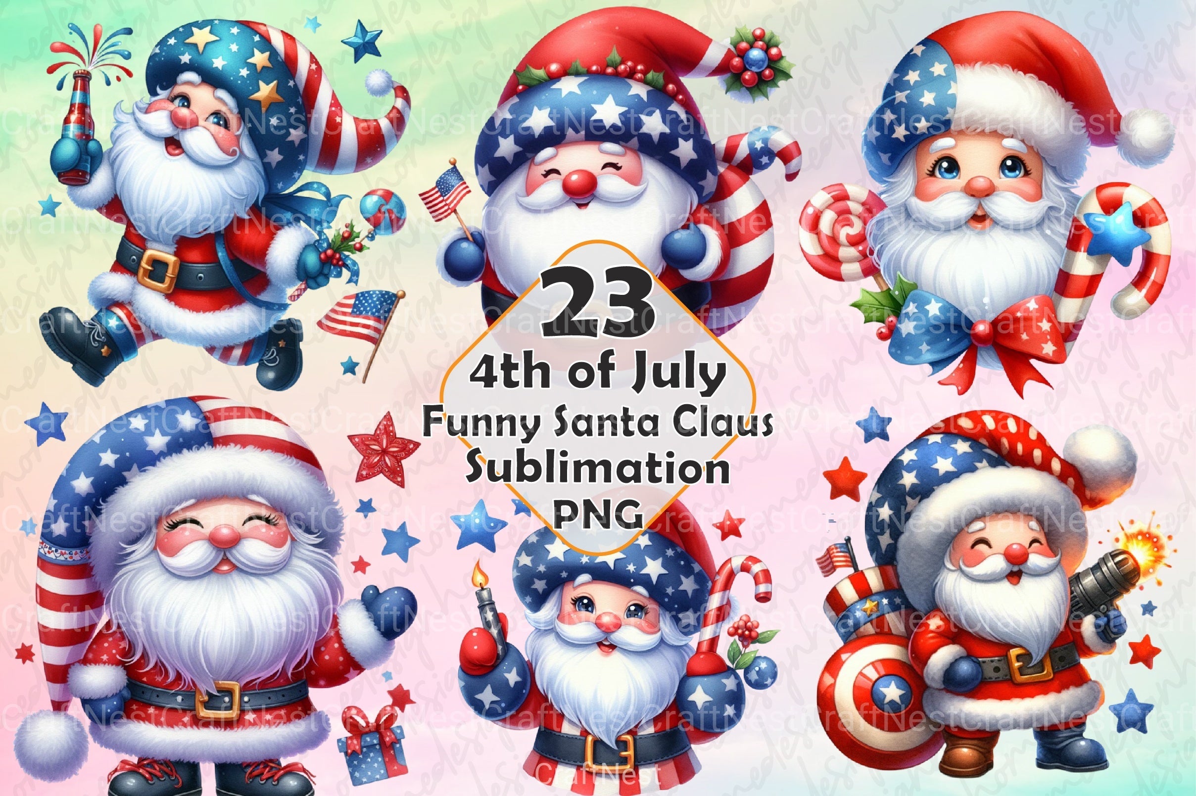 Funny Santa Claus 4th of July Clipart Bundle - CraftNest - Digital Crafting and Art