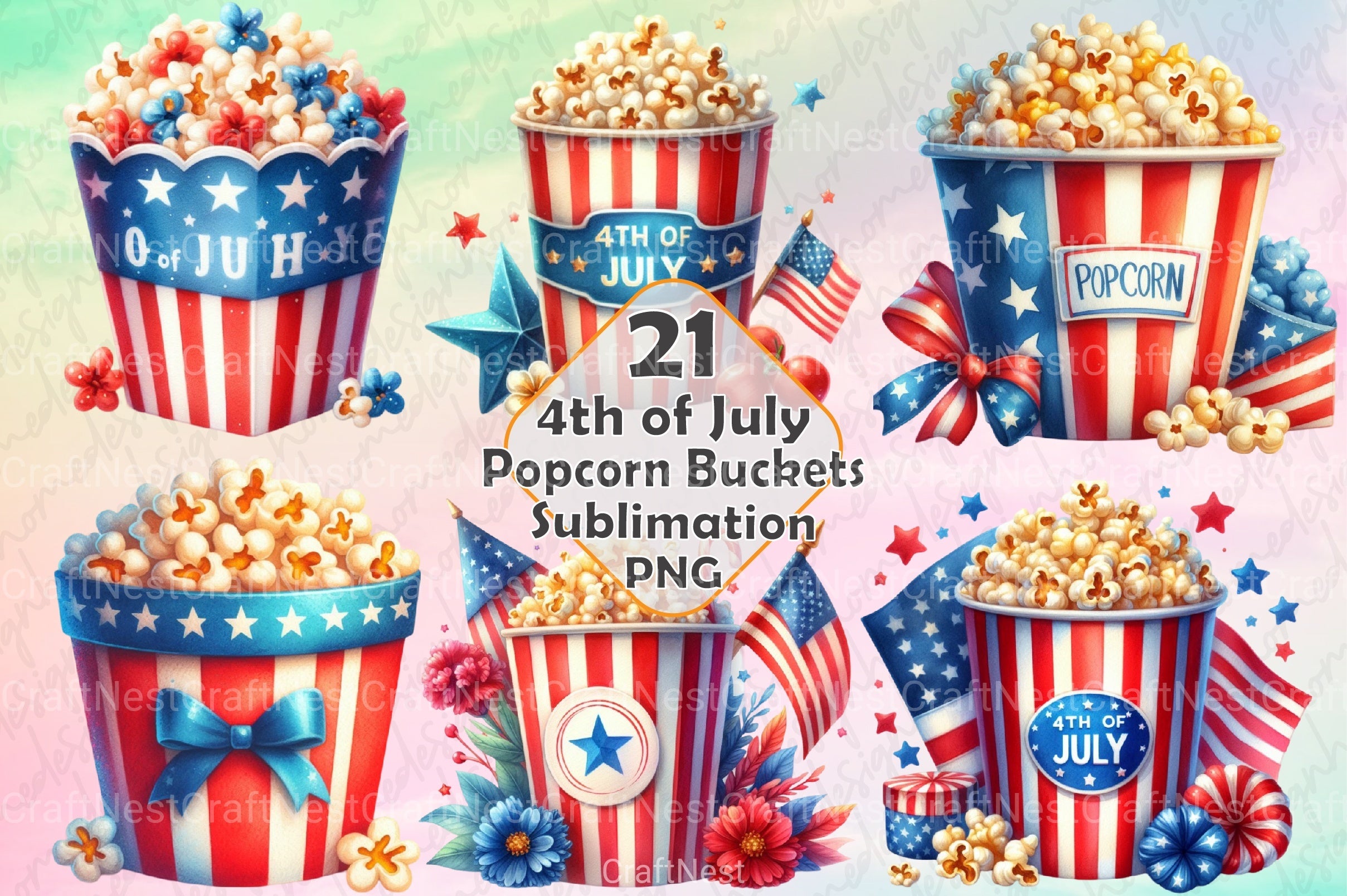 4th of July Popcorn Bucket Clipart Bundle 99 - CraftNest - Digital Crafting and Art
