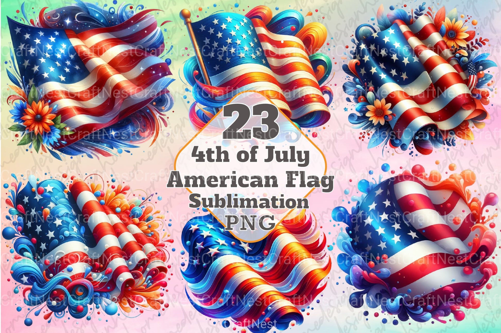 4th of July American Flag Clipart Bundle 1 - CraftNest - Digital Crafting and Art