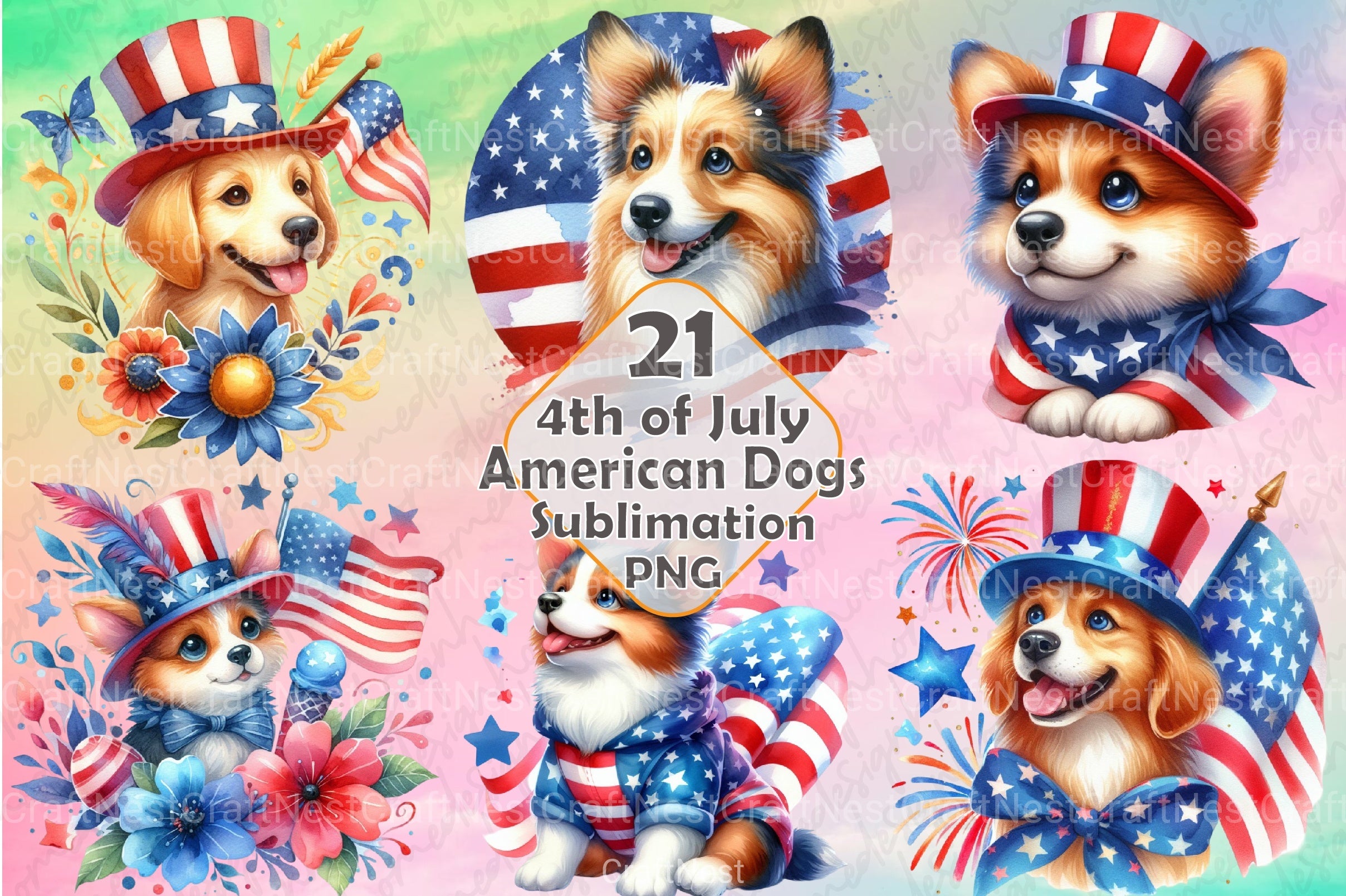 4th of July Dog Clipart Bundle 3 - CraftNest - Digital Crafting and Art