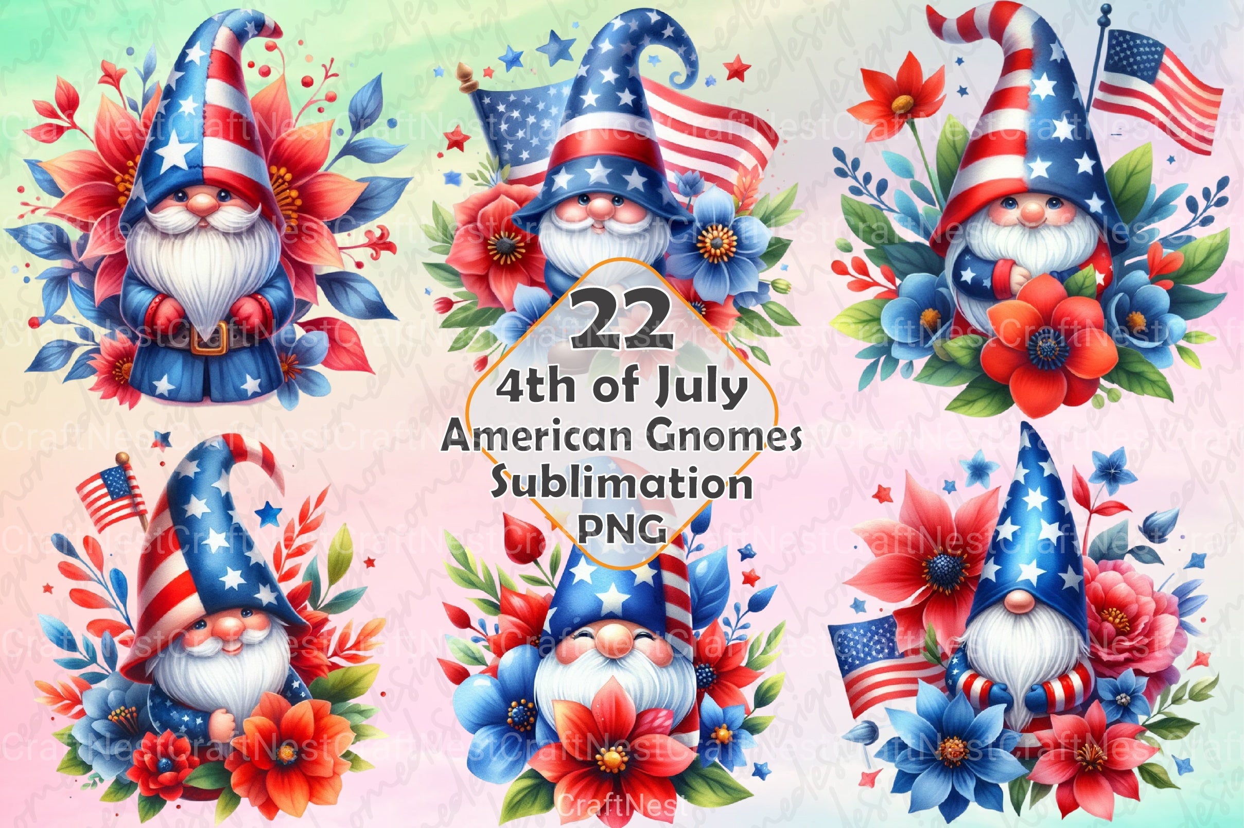 4th of July Gnome Clipart Bundle 1 - CraftNest - Digital Crafting and Art