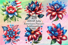 4th of July Flowers Clipart Bundle 1 - CraftNest - Digital Crafting and Art