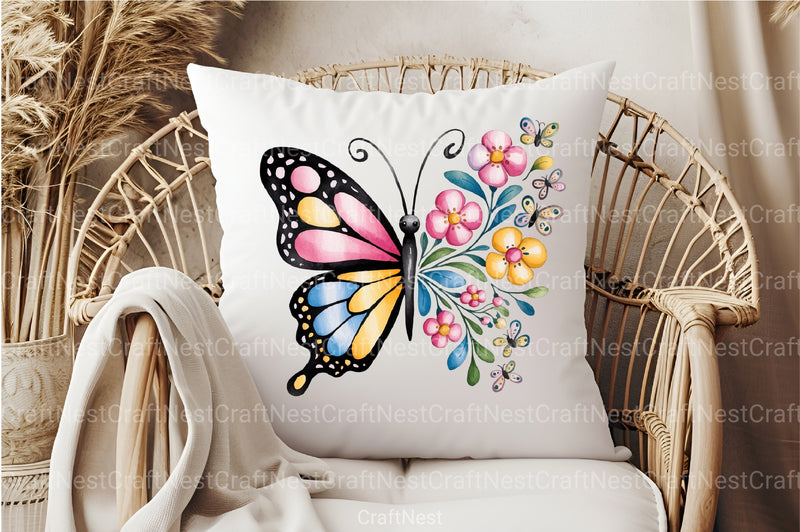 Floral Cute Butterfly Clipart Bundle - CraftNest - Digital Crafting and Art