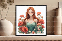 Floral Cute Girl Clipart Bundle - CraftNest - Digital Crafting and Art