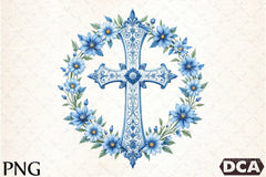 Blue Cross with Flowers Clipart Bundle - CraftNest - Digital Crafting and Art