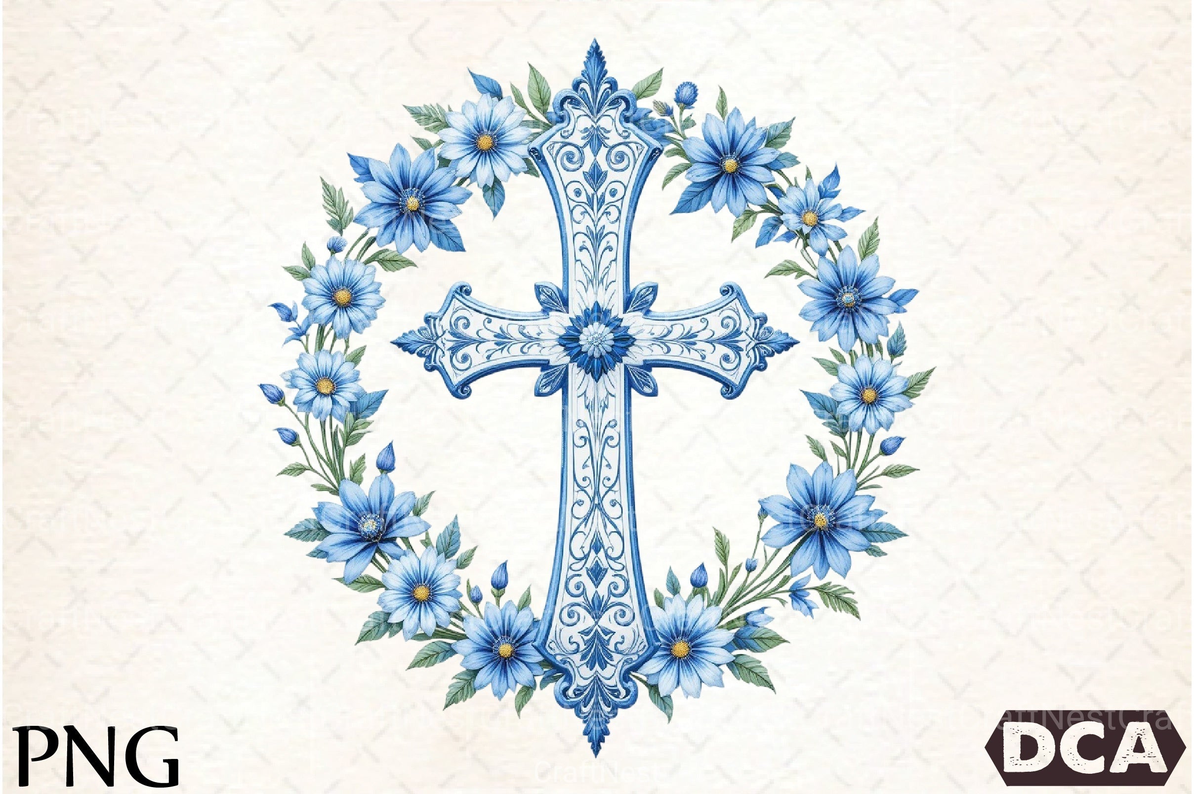 Blue Cross with Flowers Clipart Bundle - CraftNest - Digital Crafting and Art