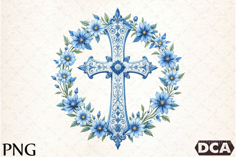 Blue Cross with Flowers Clipart Bundle - CraftNest - Digital Crafting and Art