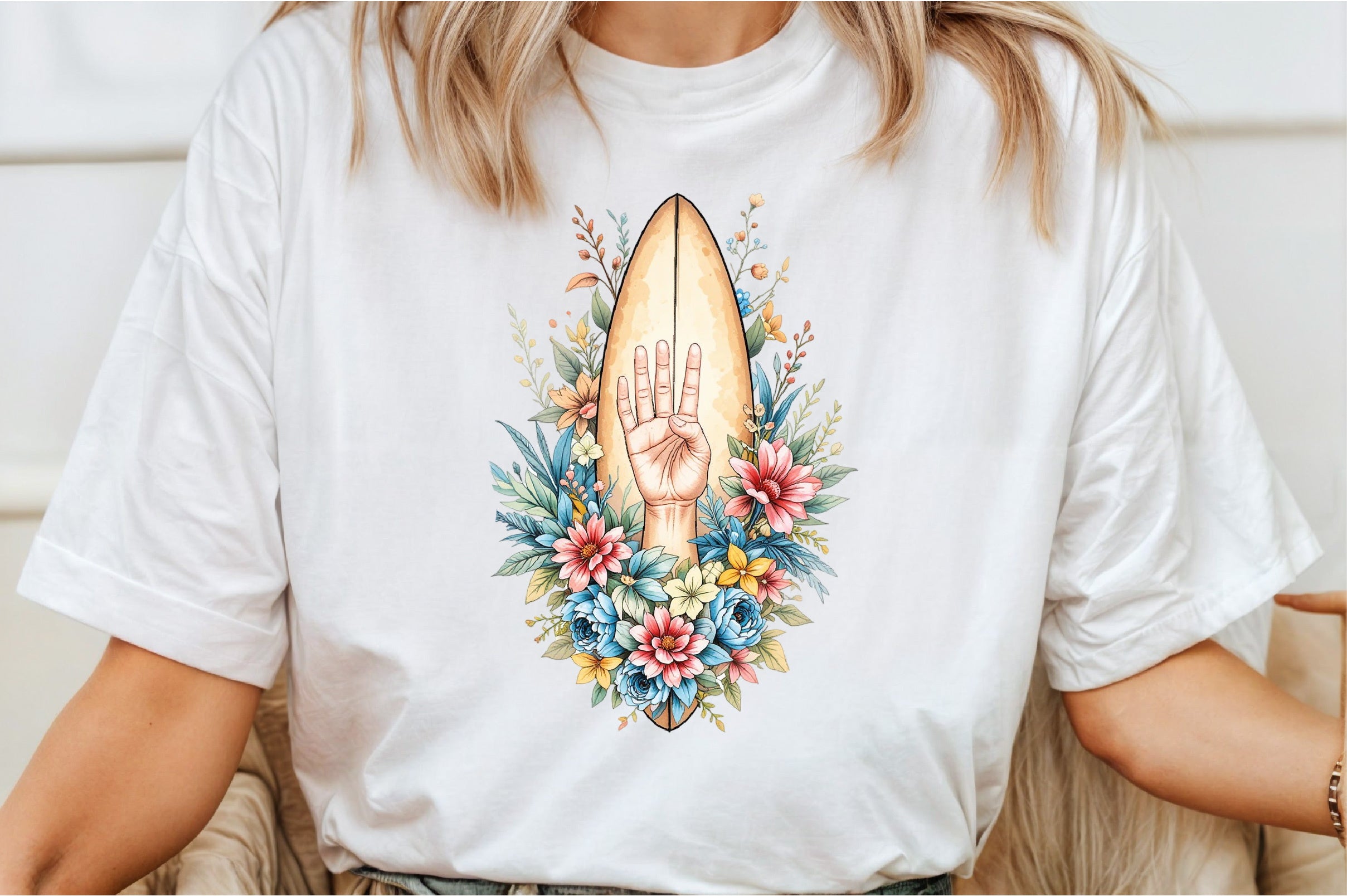 Colorful Floral Surfboard Clipart Bundle