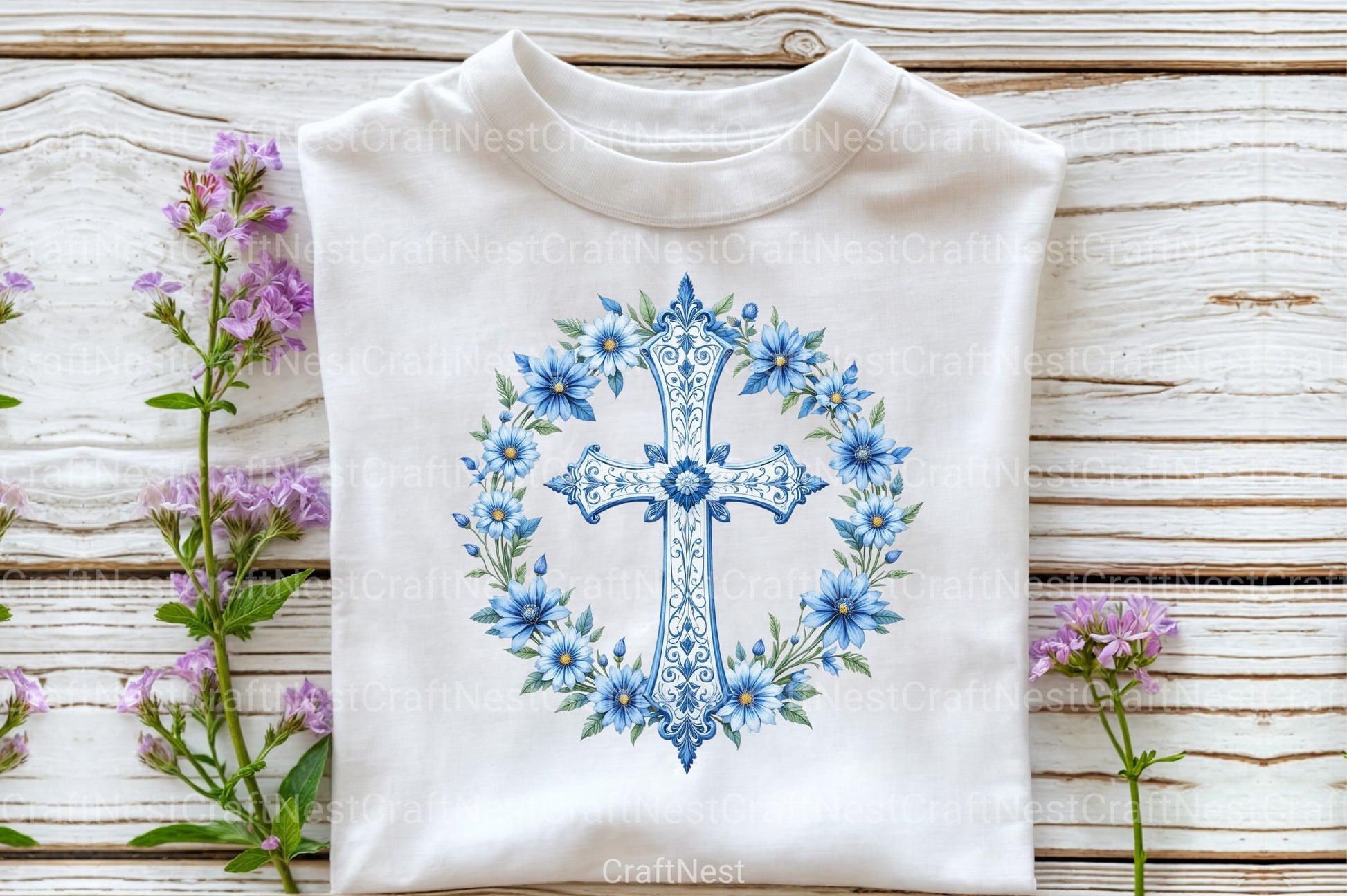 Blue Cross with Flowers Clipart Bundle - CraftNest - Digital Crafting and Art