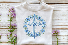 Blue Cross with Flowers Clipart Bundle - CraftNest - Digital Crafting and Art