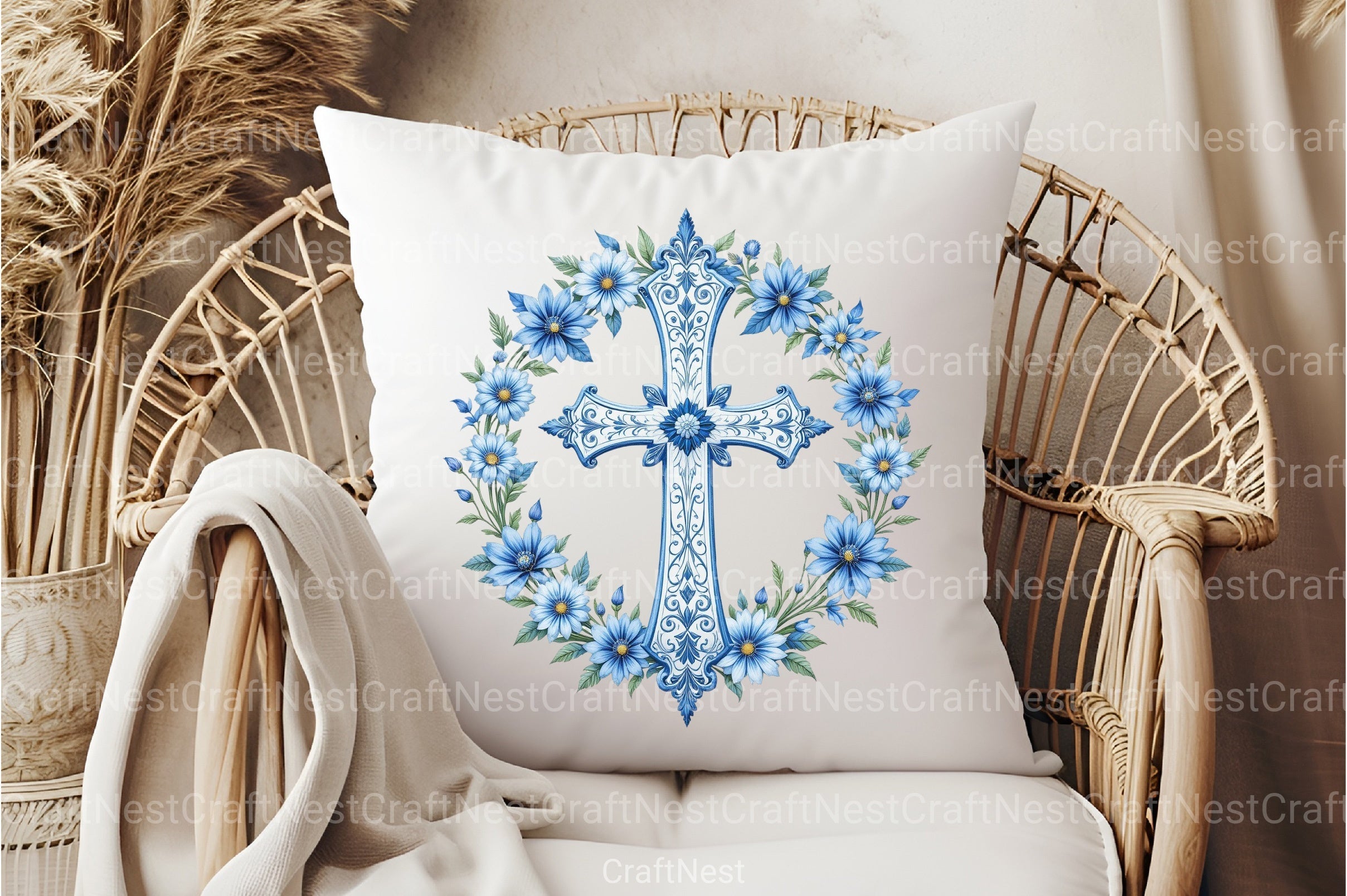 Blue Cross with Flowers Clipart Bundle - CraftNest - Digital Crafting and Art