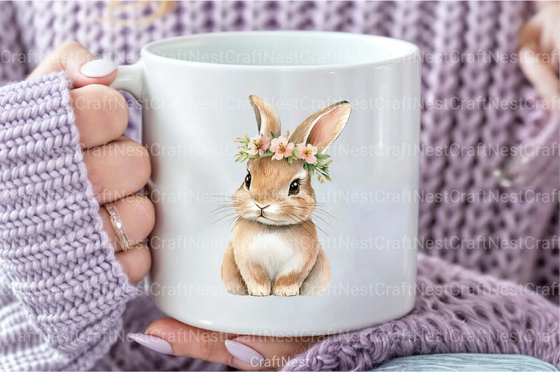 Floral White Bunny Clipart Bundle - CraftNest - Digital Crafting and Art