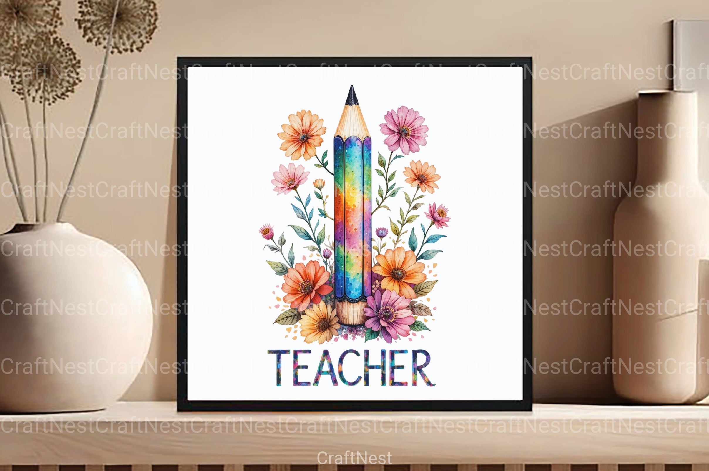 Teacher Floral Pencil Clipart Bundle - CraftNest - Digital Crafting and Art