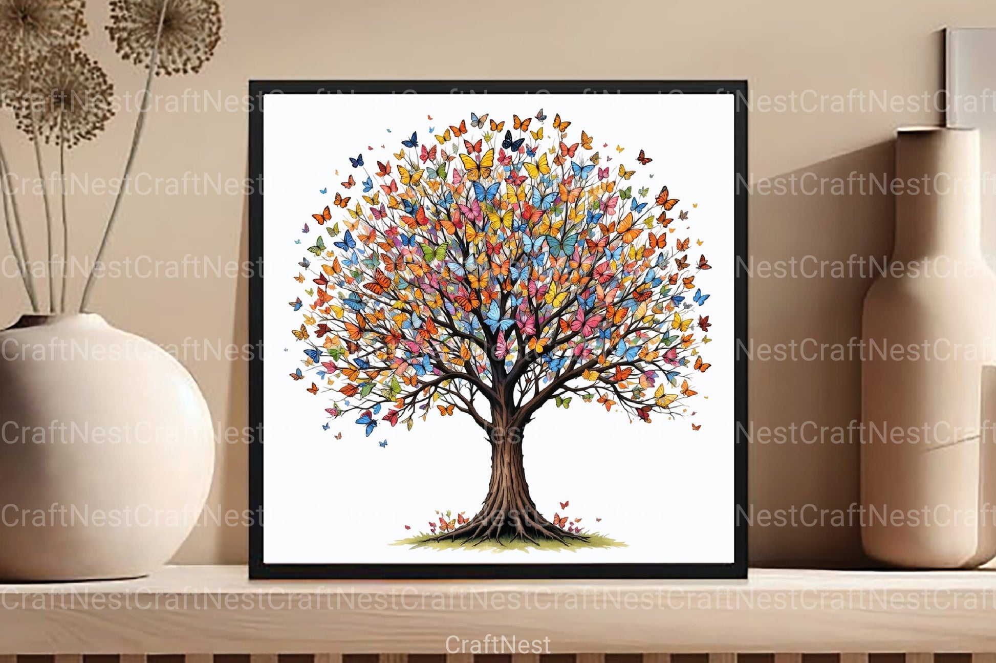 Flower Tree with Birds & Butterflies Clipart Bundle - CraftNest - Digital Crafting and Art