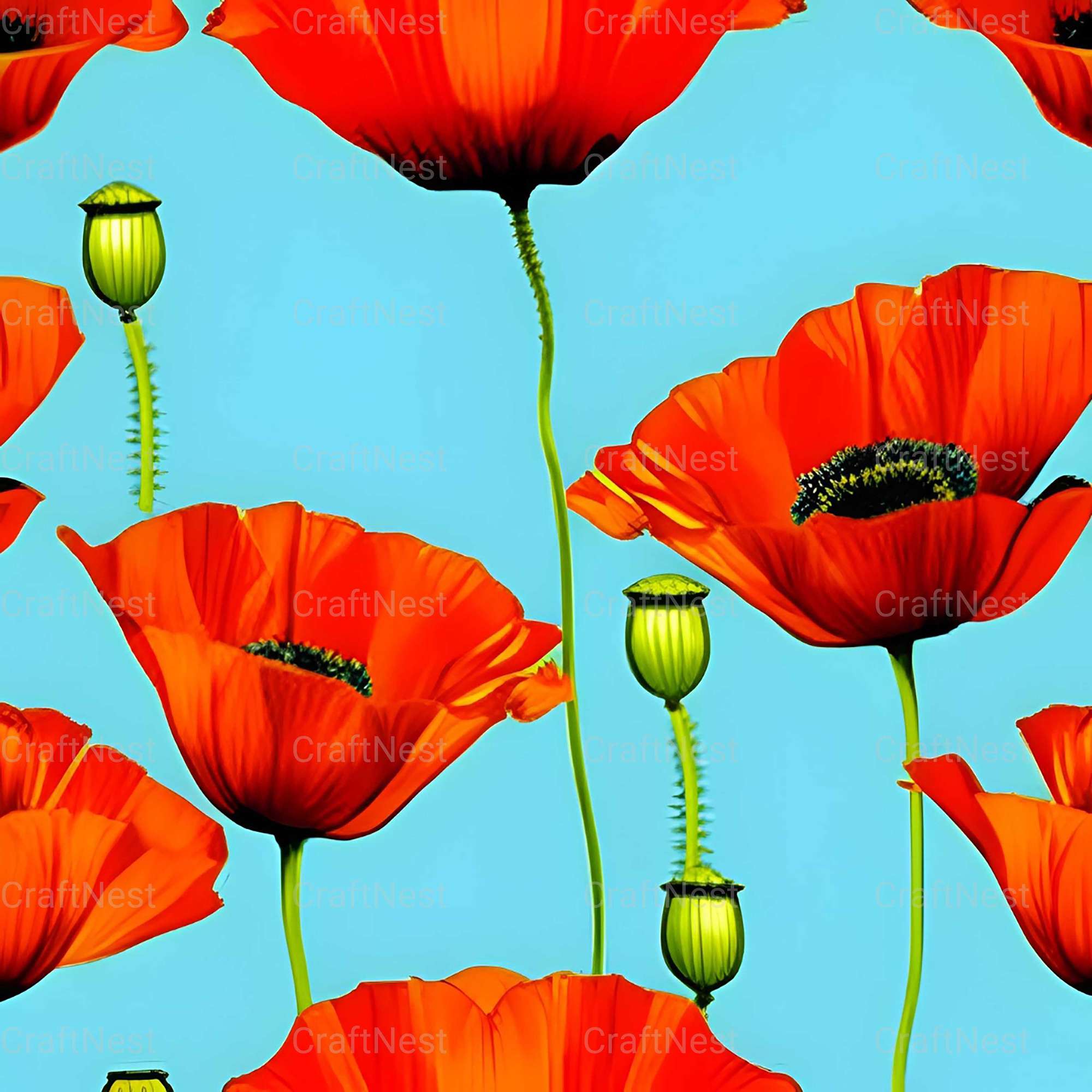 Poppy Seamless Digital Paper - CraftNest - Digital Crafting and Art