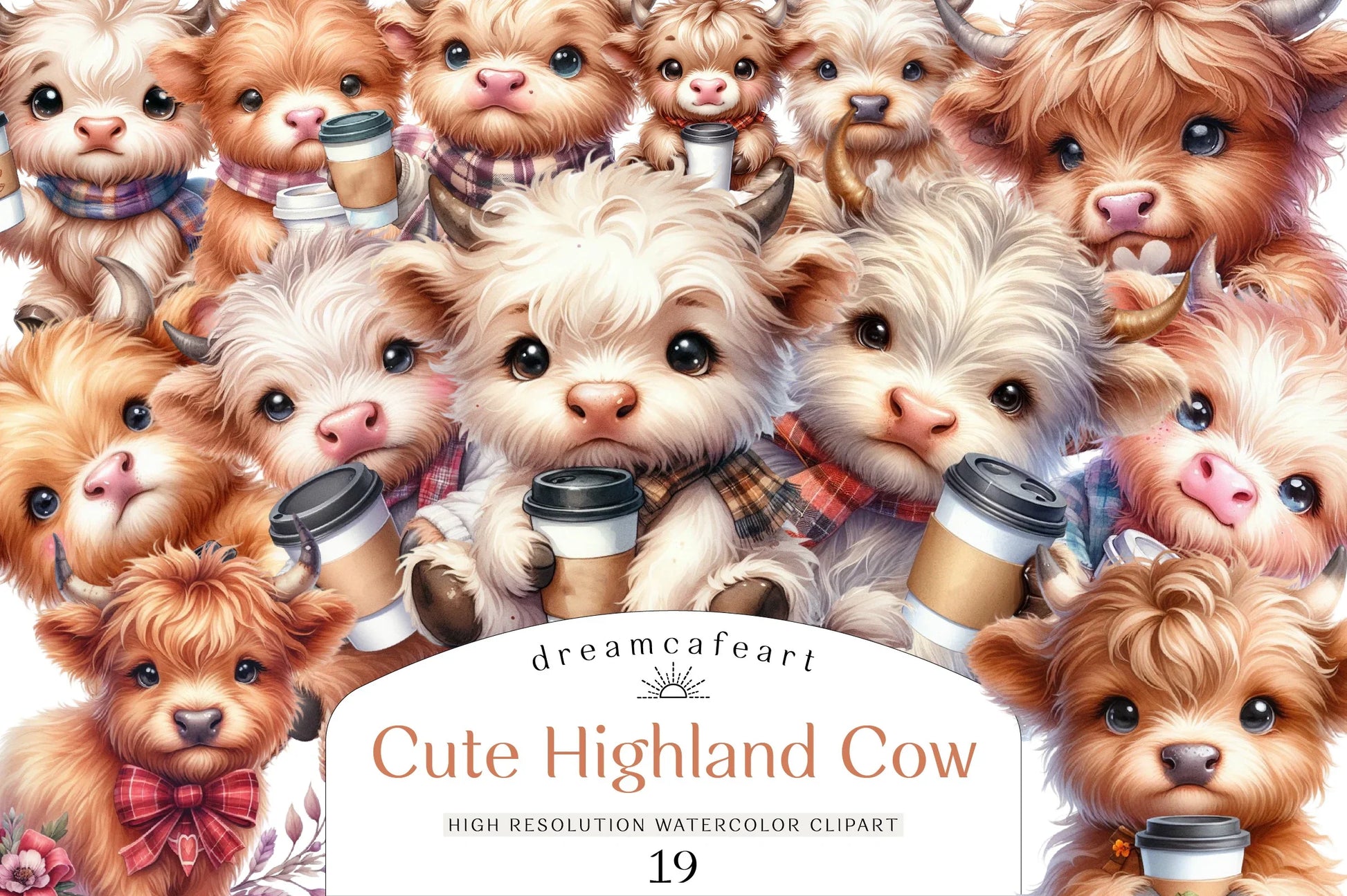 Funny Highland Cow Coffee Clipart Bundle - CraftNest - Digital Crafting and Art