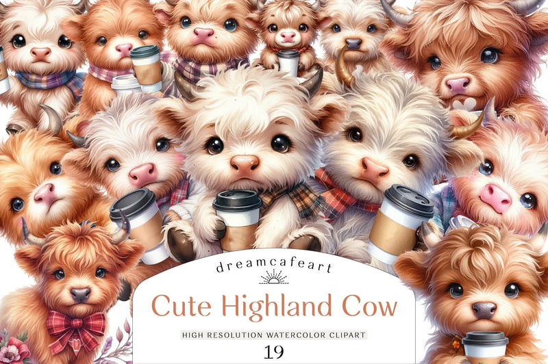 Funny Highland Cow Coffee Clipart Bundle - CraftNest - Digital Crafting and Art