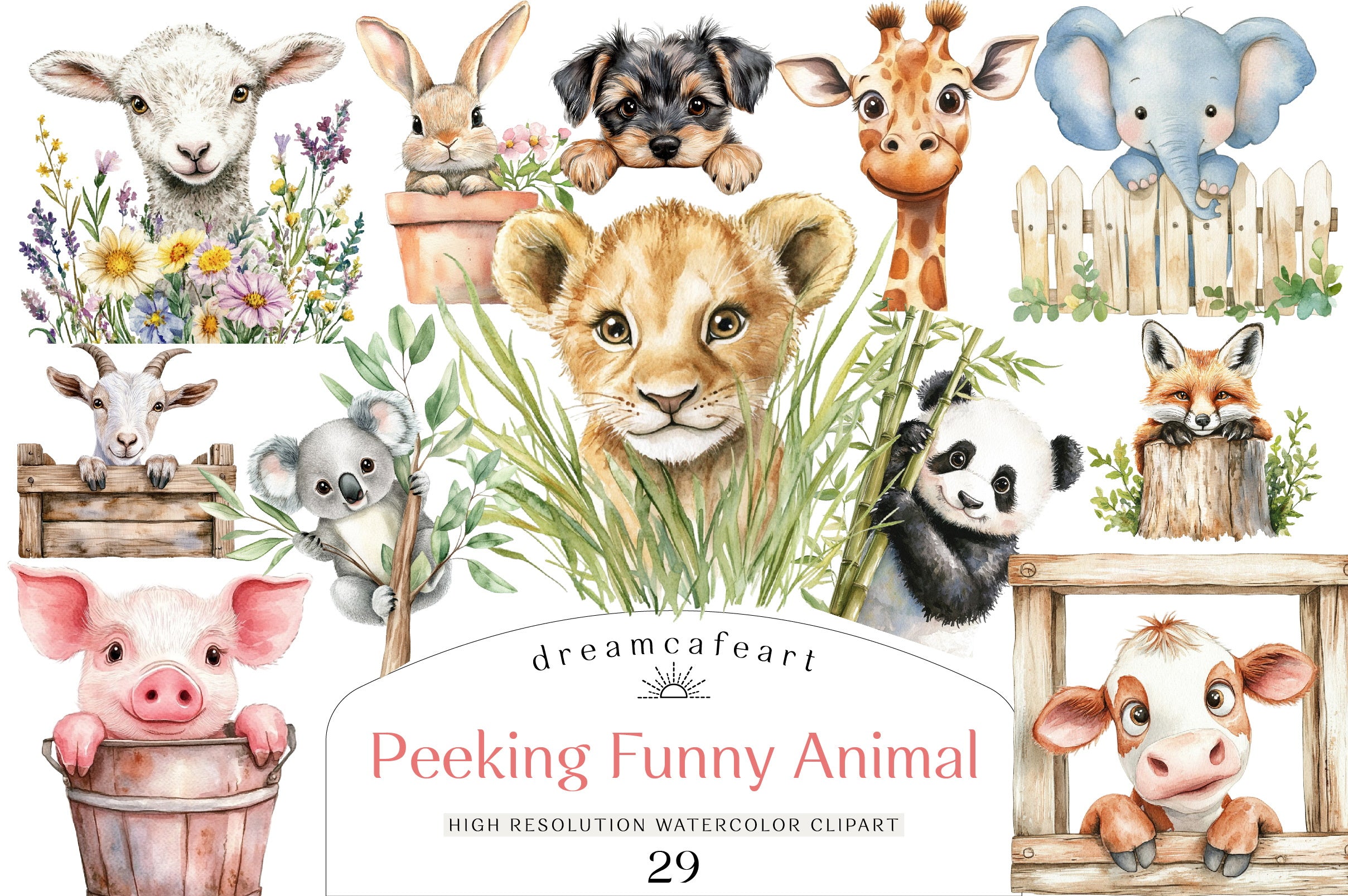 Funny Cute Animal Peeking Clipart Bundle