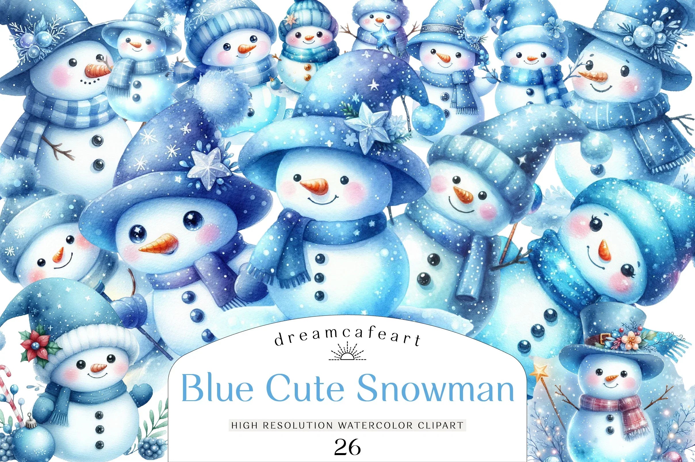 Blue Cute Snowman Clipart Bundle - CraftNest - Digital Crafting and Art