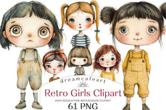 Retro Girls Clipart Bundle - CraftNest - Digital Crafting and Art