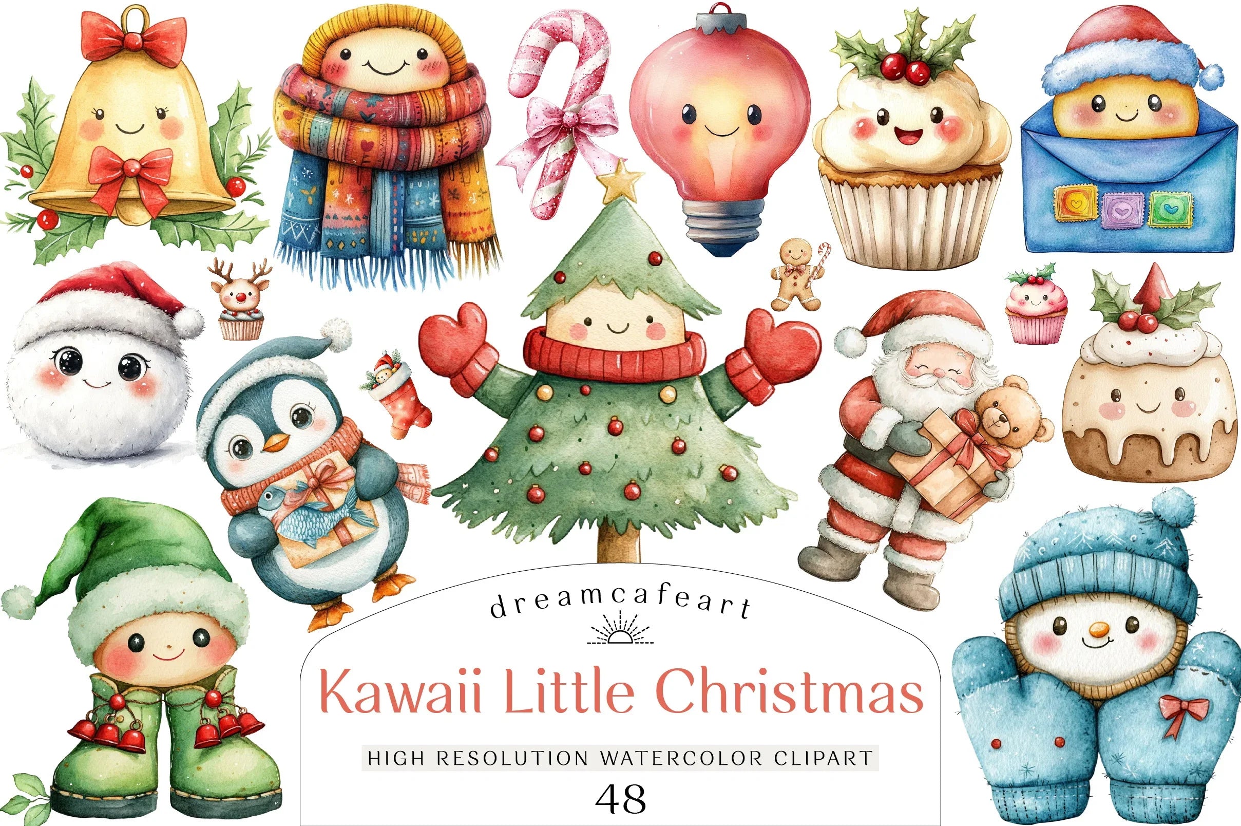 Kawaii Christmas Clipart Bundle - CraftNest - Digital Crafting and Art