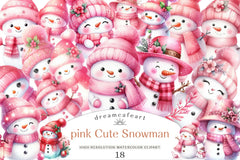 Pink Cute Snowman Clipart Bundle - CraftNest - Digital Crafting and Art