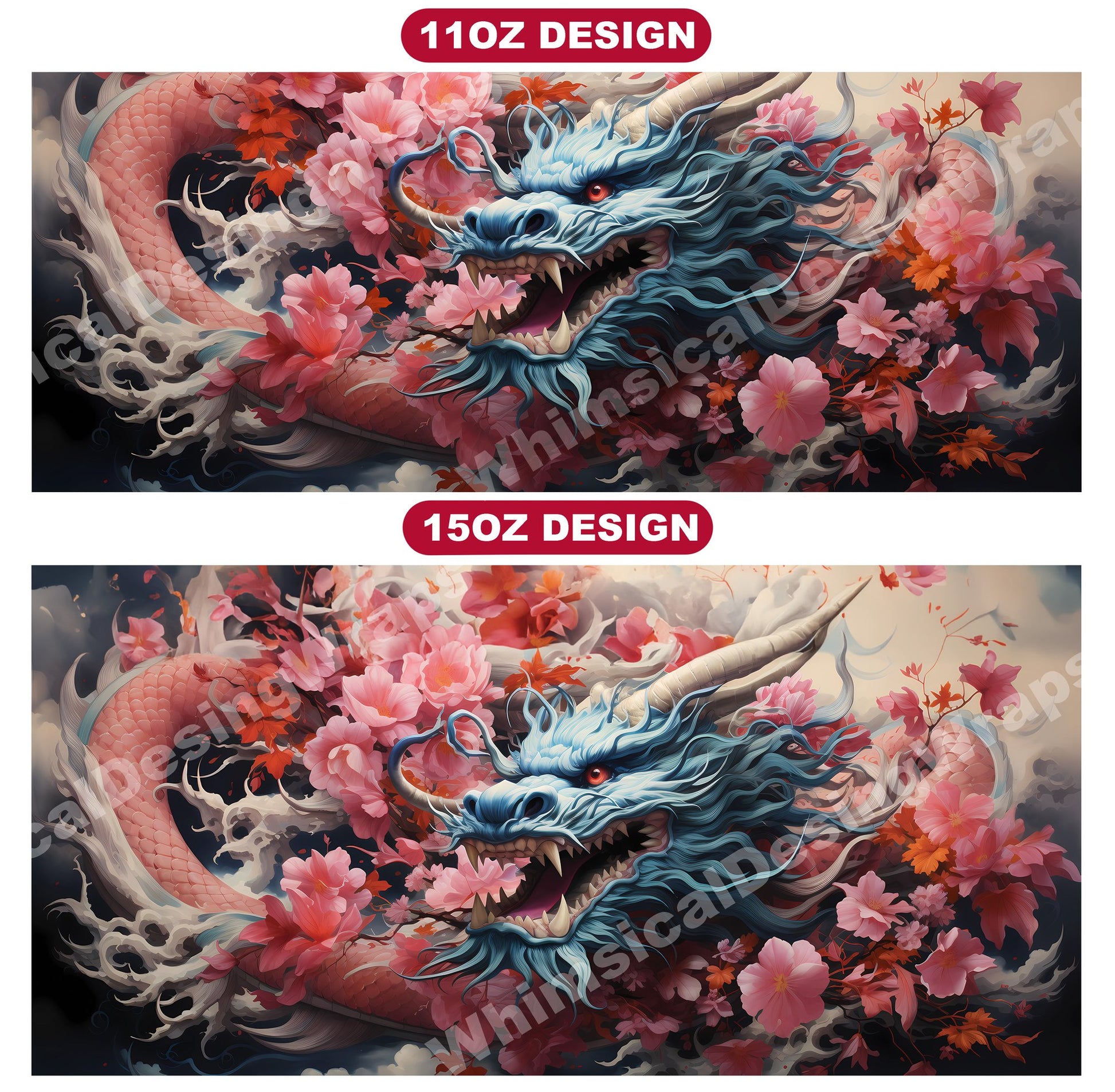 Japanese Art Style Dragons Mug Wrap - CraftNest