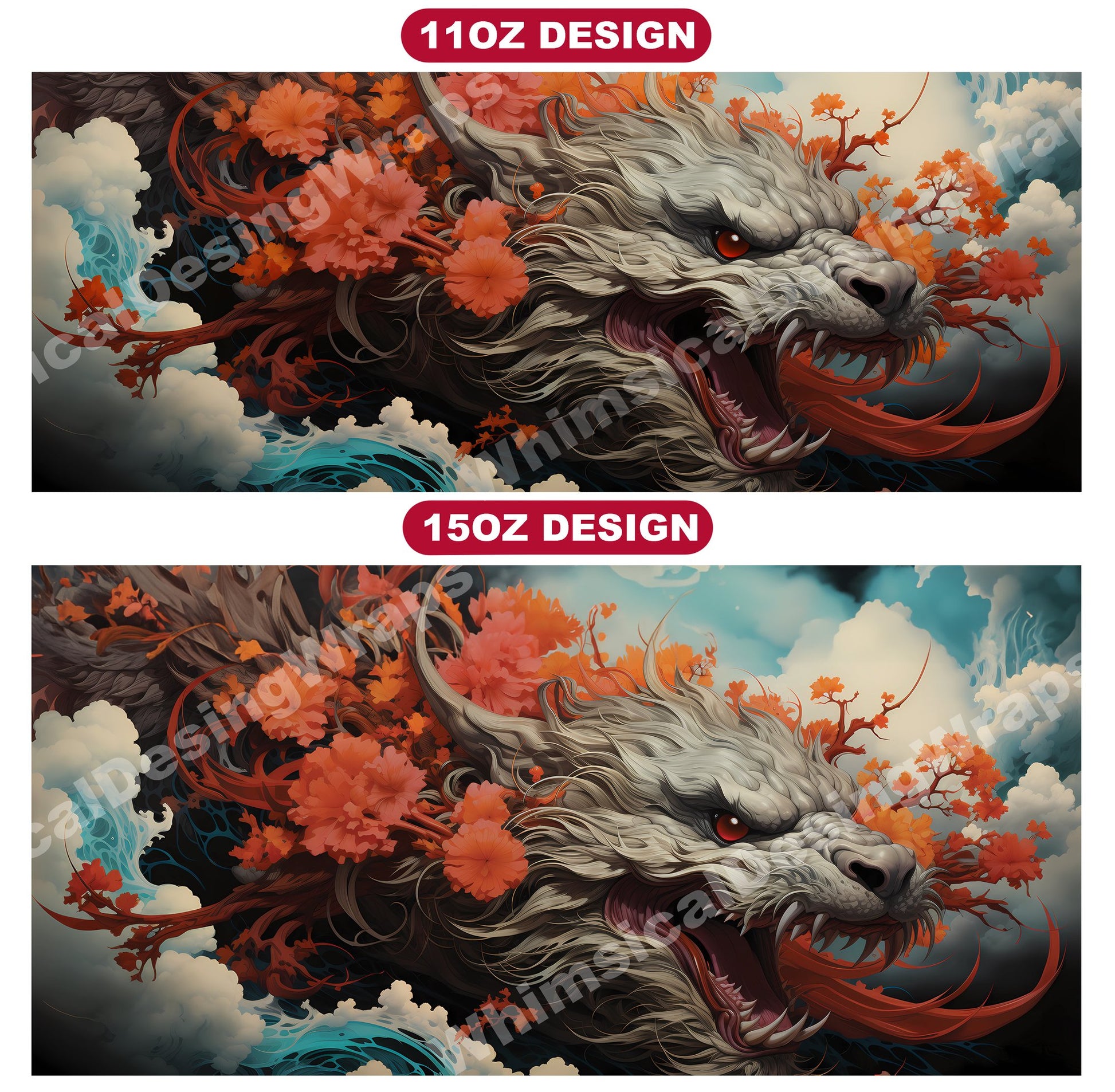 Japanese Art Style Dragons Mug Wrap - CraftNest