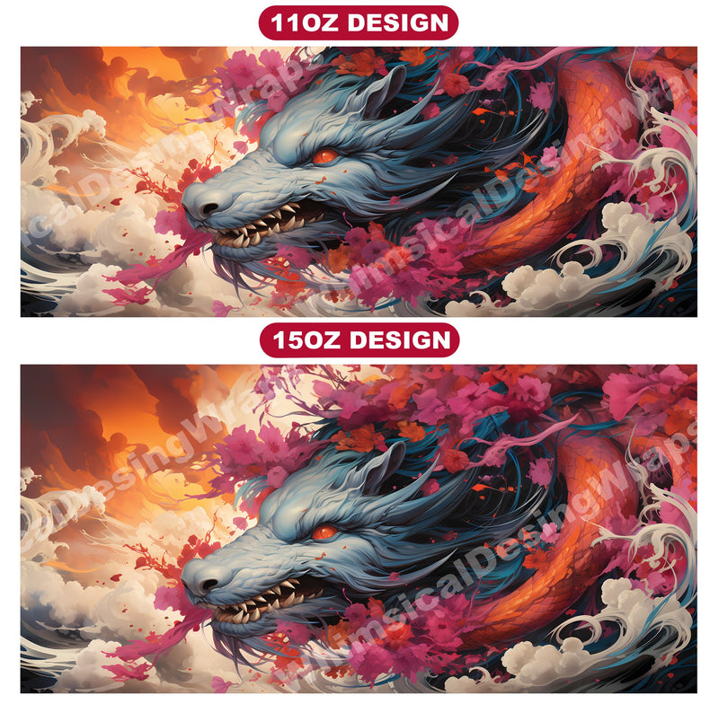 Japanese Art Style Dragons Mug Wrap - CraftNest