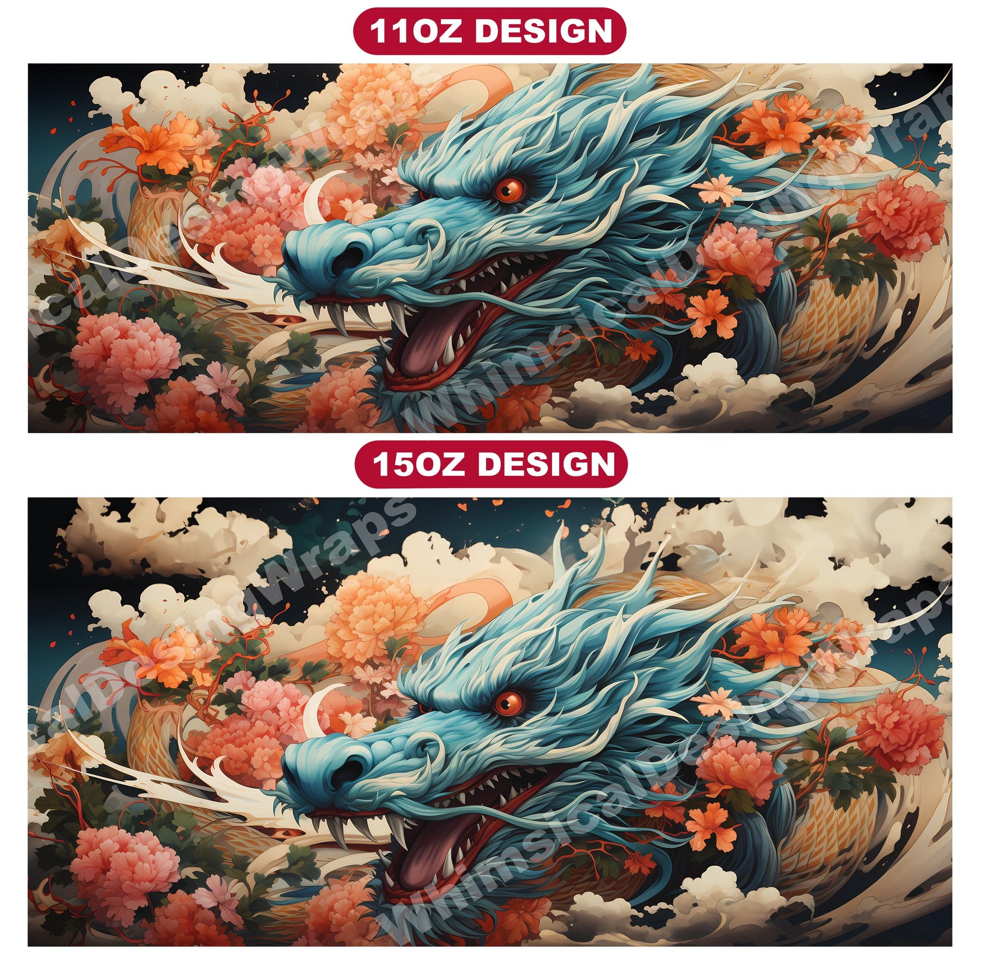 Japanese Art Style Dragons Mug Wrap - CraftNest