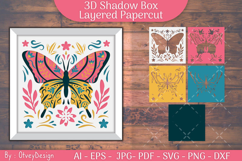 Butterfly Folk Art 3D Shadow Box SVG Bundle 1 - CraftNest - Digital Crafting and Art