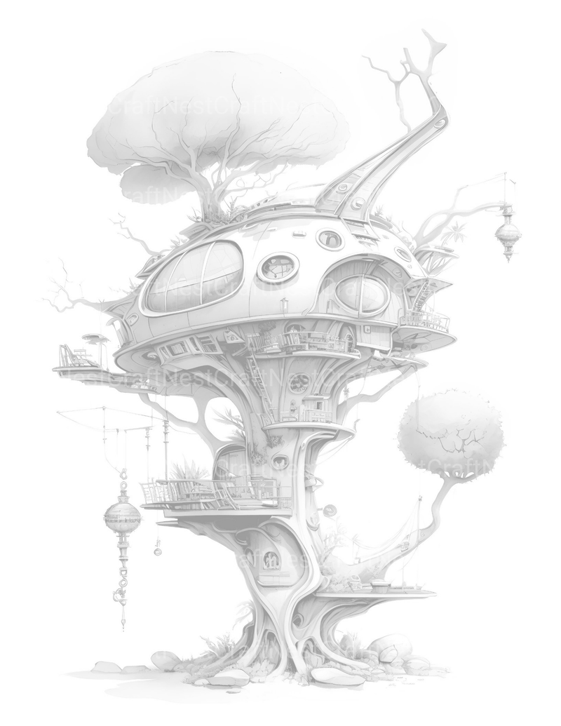 Future Treehouse Coloring Book - CraftNest - Digital Crafting and Art
