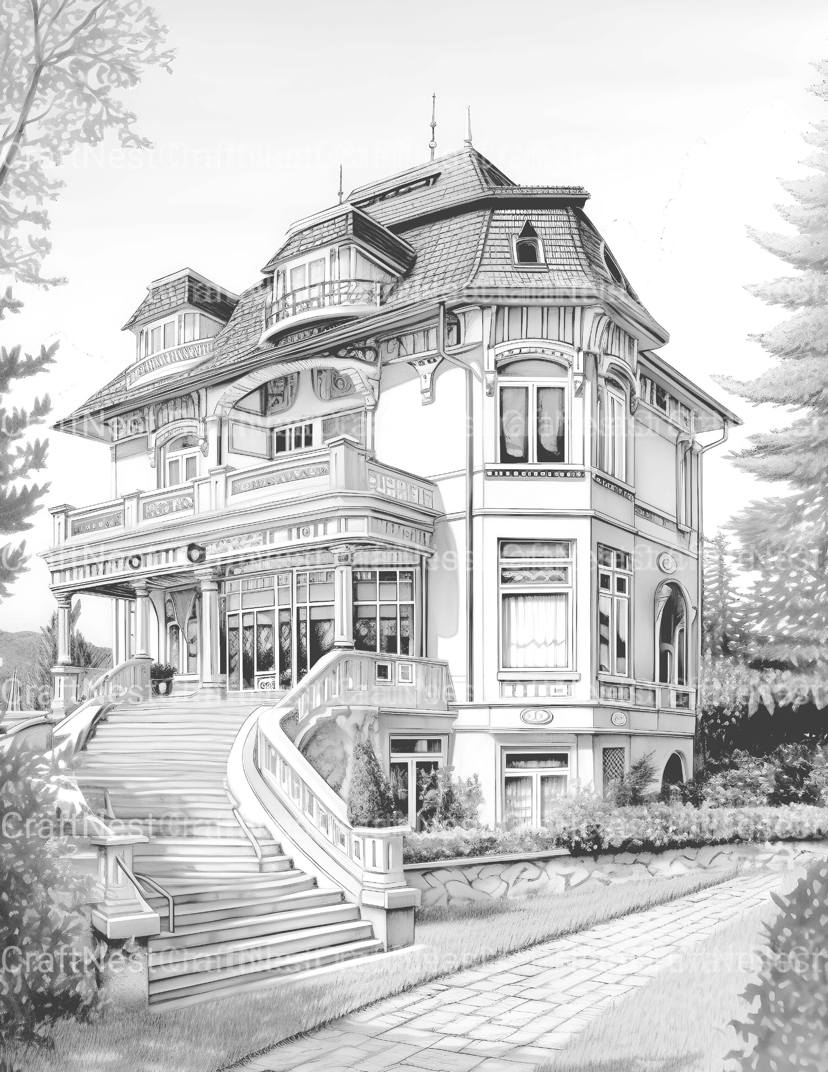 Luxurious Villas Coloring Book - CraftNest - Digital Crafting and Art