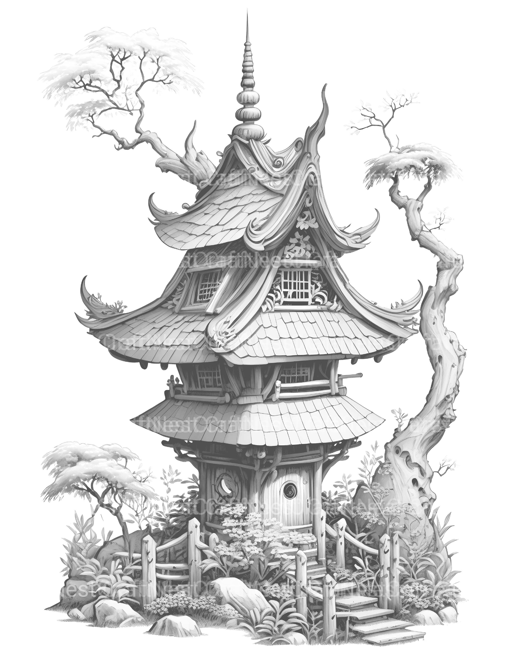 Japanese Fairy House Coloring Book - CraftNest - Digital Crafting and Art