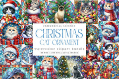 Christmas Cute Cat Ornament Designs - Funny Animal Clipart Bundle - CraftNest - Digital Crafting and Art