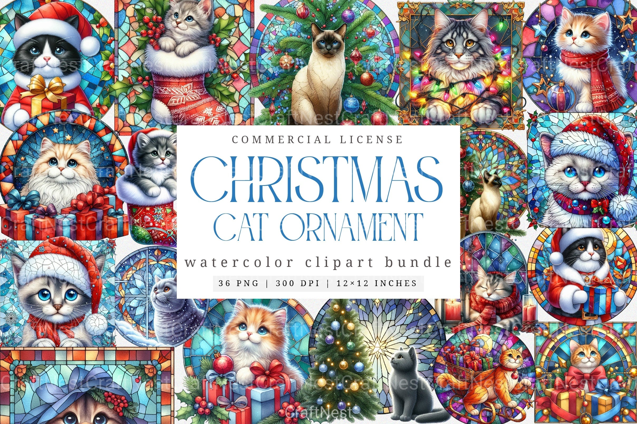 Christmas Cute Cat Ornament Designs - Funny Animal Clipart Bundle - CraftNest - Digital Crafting and Art