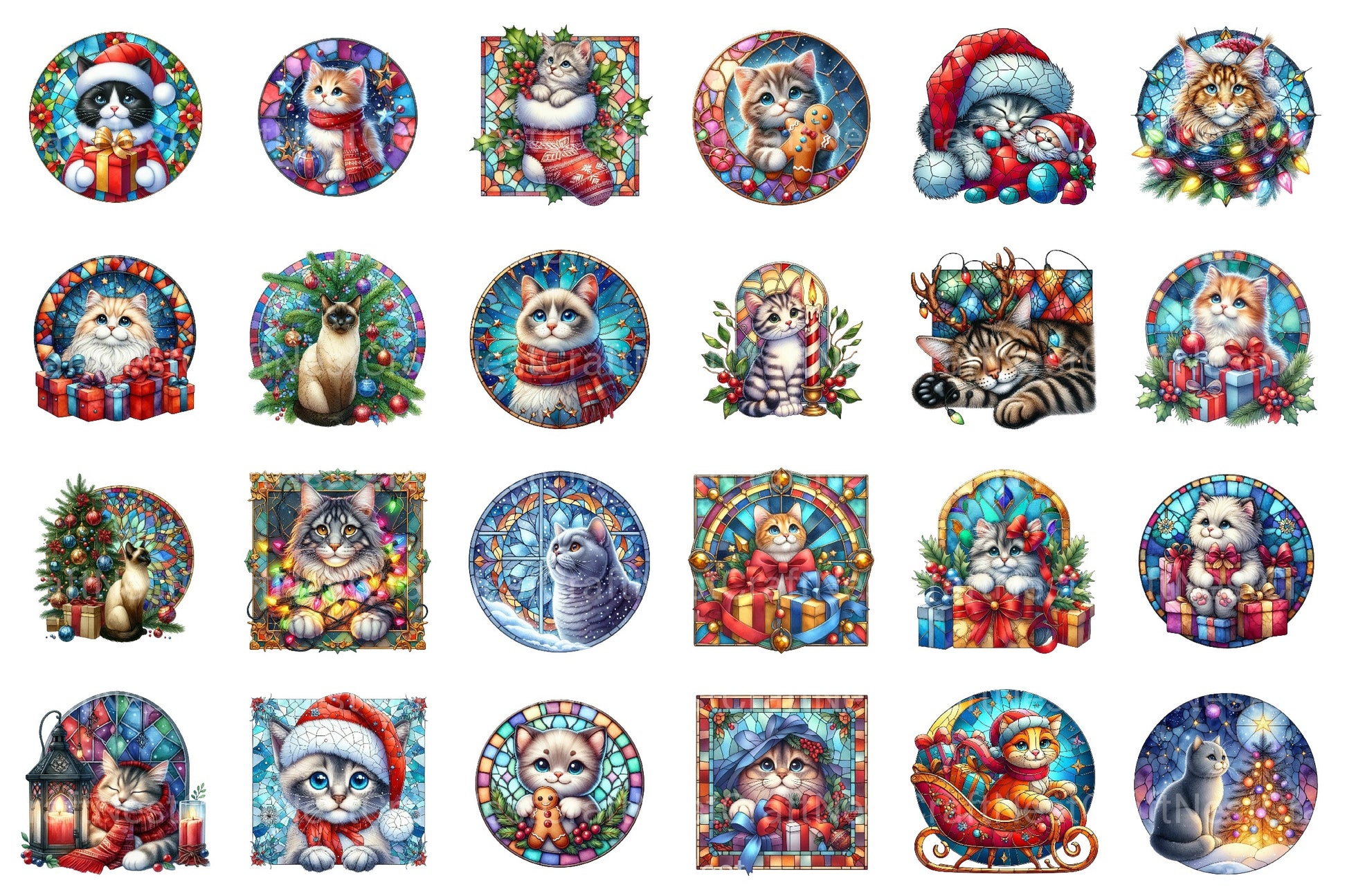 Christmas Cute Cat Ornament Designs - Funny Animal Clipart Bundle - CraftNest - Digital Crafting and Art