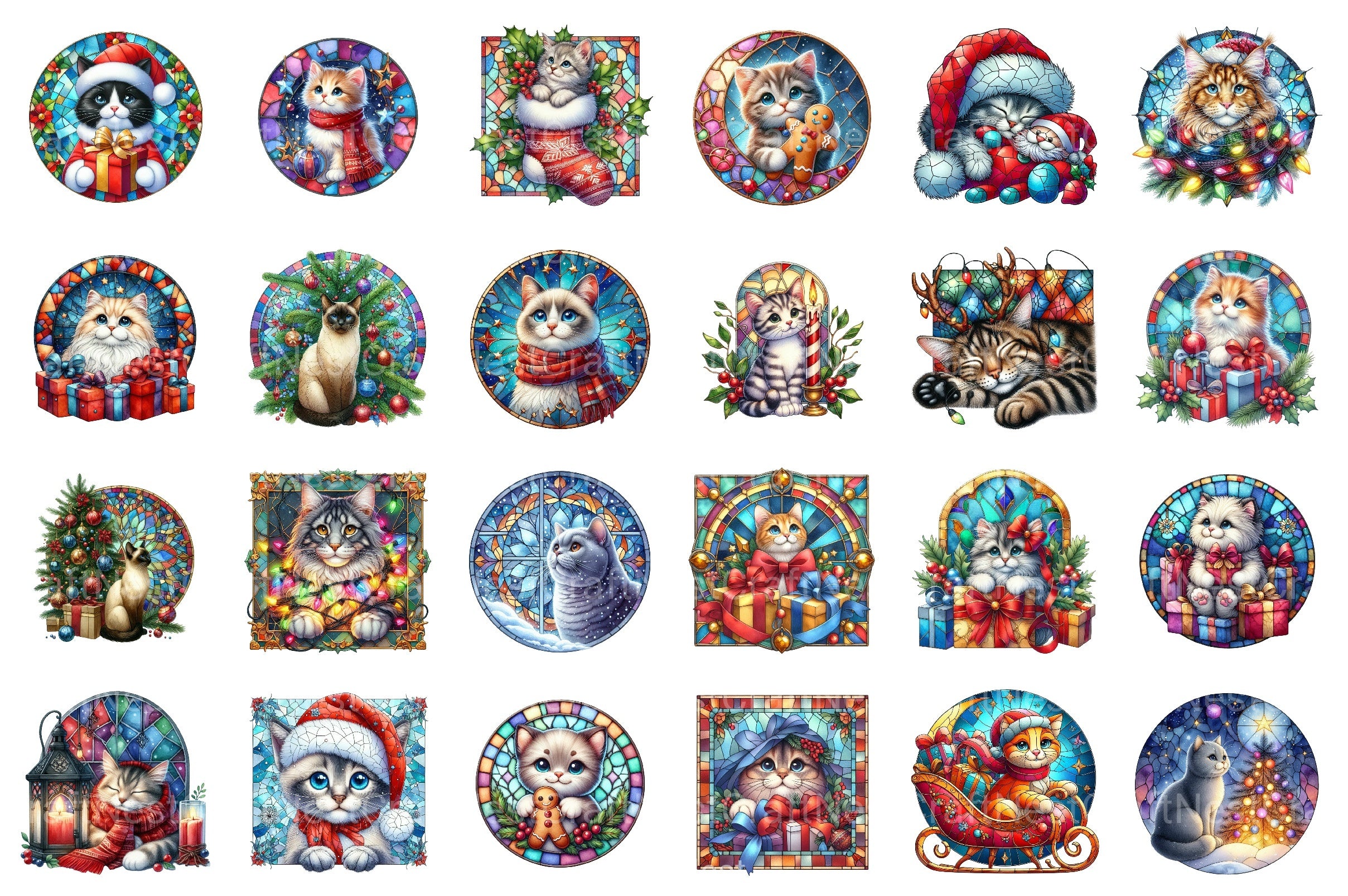 Christmas Cute Cat Ornament Designs - Funny Animal Clipart Bundle - CraftNest - Digital Crafting and Art