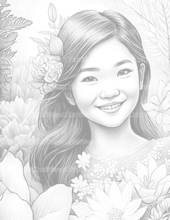 Asian Flower Girl Coloring Book - CraftNest - Digital Crafting and Art